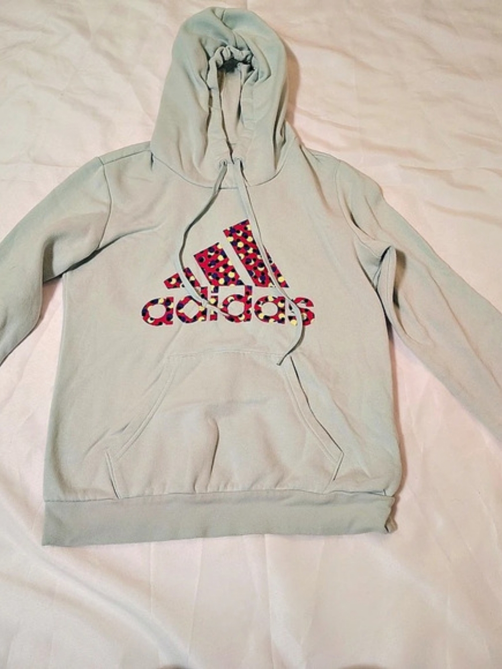 Adidas Essentials Badge of Sport Polka Dot Logo Hoodie Light Blue Small